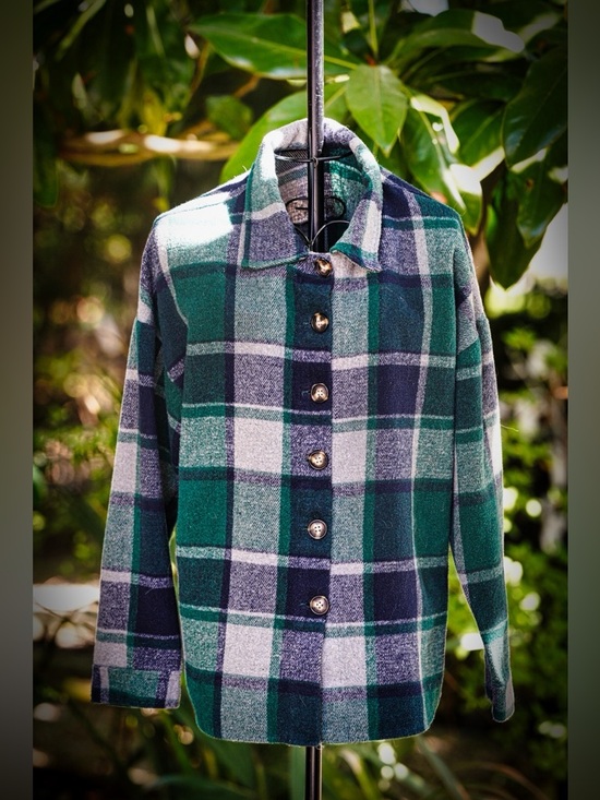Tops - Green & Navy Plaid Flannel Shacket - Oversized Button Down